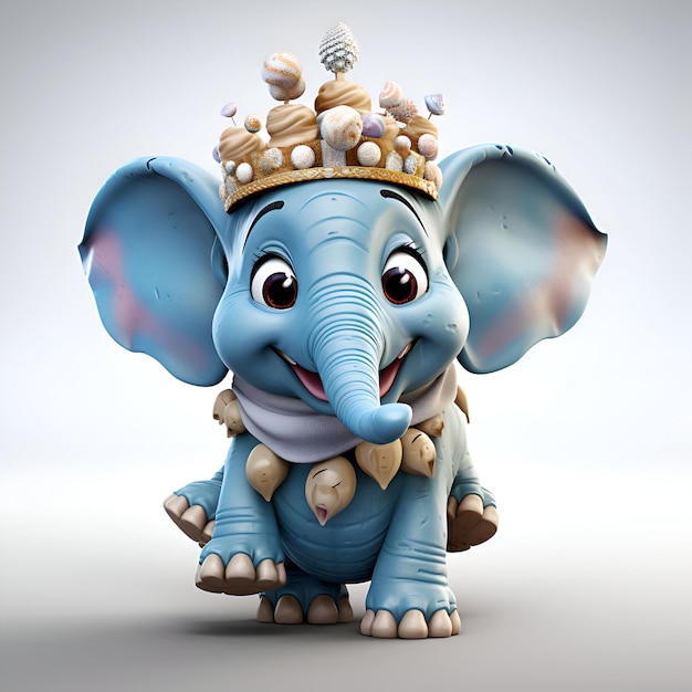 Бесплатное фото Слон с короной на голове 3d иллюстрация
