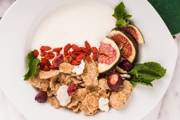 Free photo elevated view of delicious food on plate