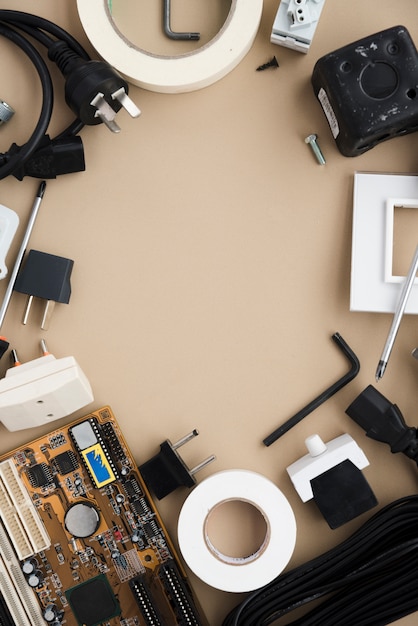 Elevated view of electrical equipment and circuit board