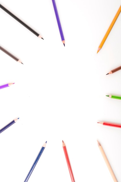 Elevated view of multicolored pencils forming circle