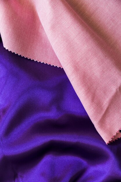 Elevated view of pink and purple fabric material