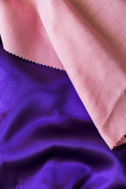 Elevated view of pink and purple fabric material