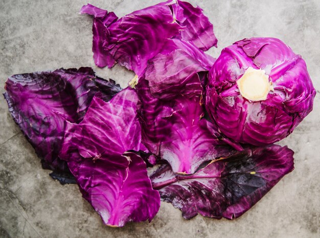 Elevated view of purple cabbage on floor