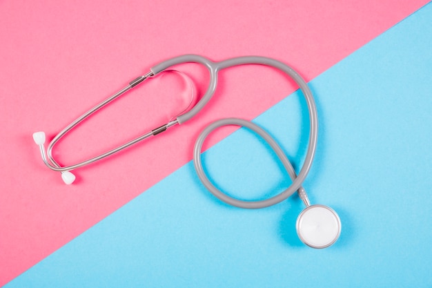 Elevated view of stethoscope on dual background