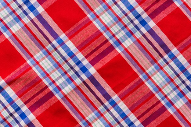 Elevated view of tartan textile pattern