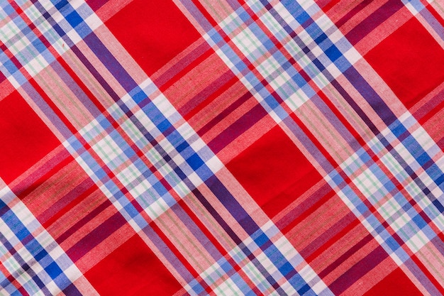 Elevated view of tartan textile pattern