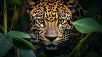 Free photo elusive jaguar stealthily prowling through dense underbrush eyes fixed on potential prey