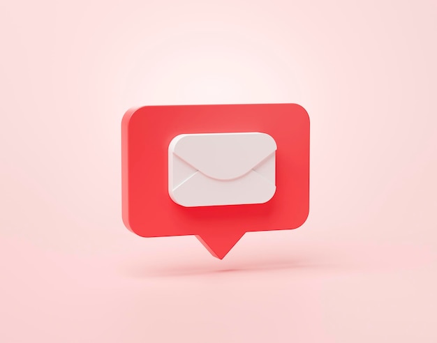 Электронная почта или конверт в форме почтового ящика значок уведомления в социальных сетях в речевых пузырях 3d мультфильм баннер веб-сайт ui на розовом фоне 3d рендеринг иллюстрации