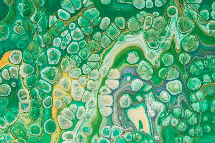 Free Photo emerald green bubbles acrylic painting