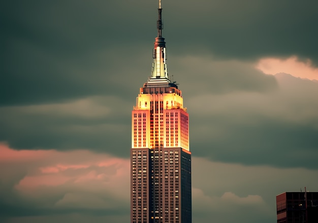 Foto gratuita empire state building al tramonto