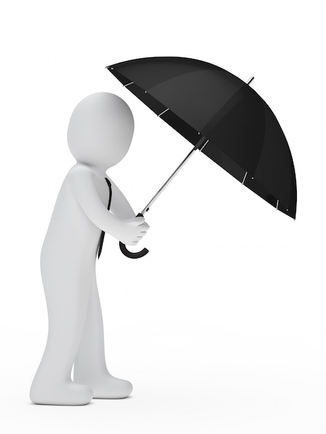 Employee under a black umbrella