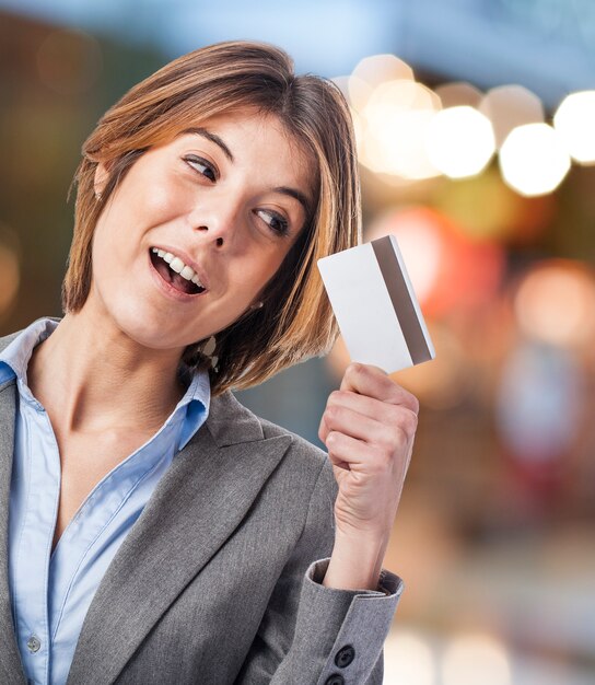 Employee having a good time with her credit card