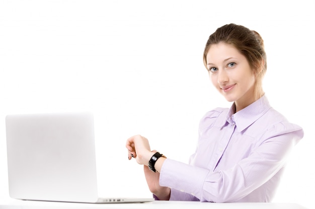 Employee looking at her wristwatch