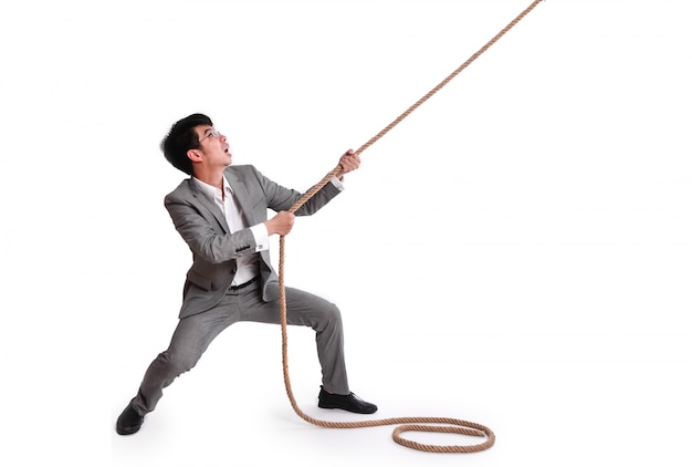 Free photo employee pulling on a rope