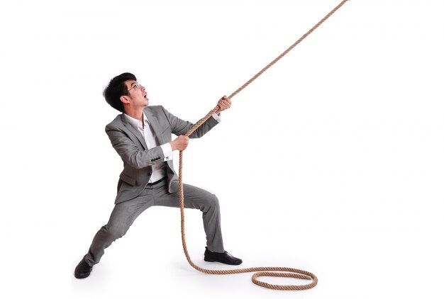 Employee pulling on a rope