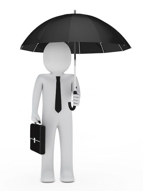 Employee with briefcase and umbrella