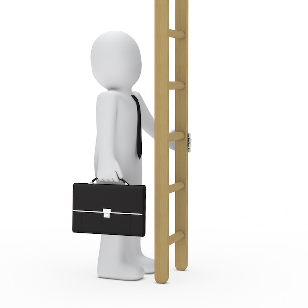 Employee with a wooden ladder