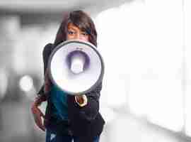 Free photo employee working with a loudspeaker