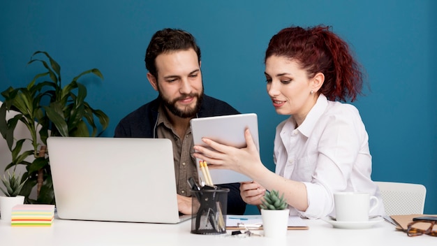 Employees brainstorming together