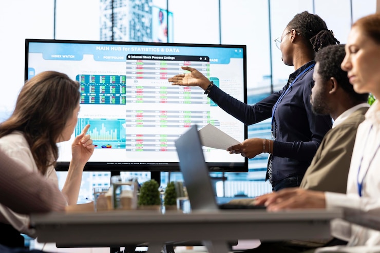 Free Photo employees gather to brainstorm ideas and create strategies in high end boardroom