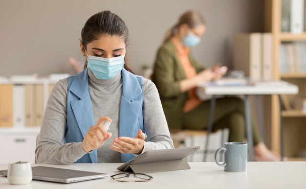 Employees respecting new safety measures
