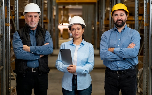 Employees with masks working in warehouse