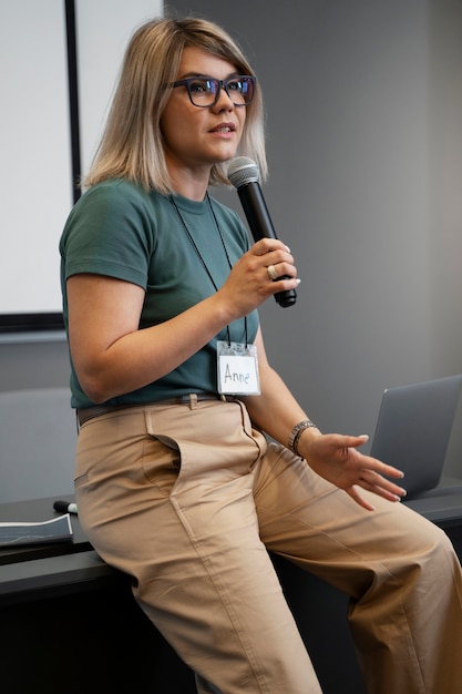 Empowered business woman working in the city