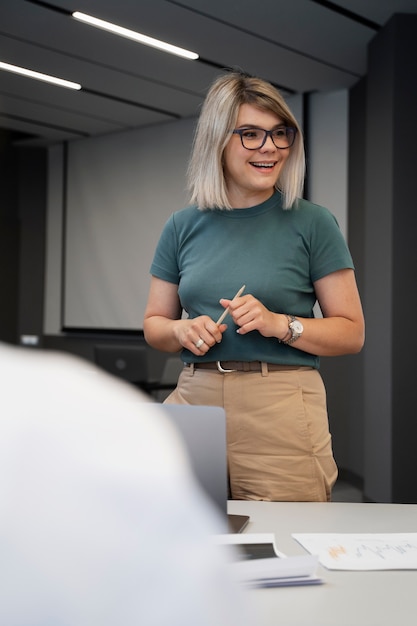 Empowered business woman working in the city