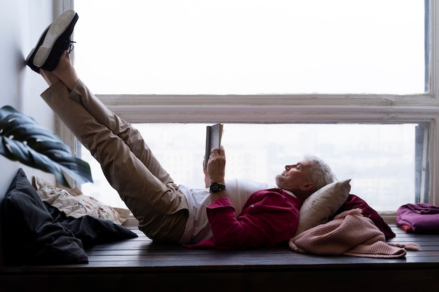 Empowered grandpa relaxing and having a great time