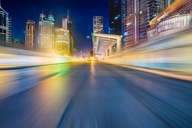 empty asphalt road with cityscape and skyline of Shanghai