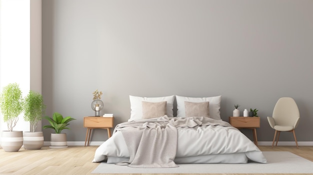 Empty bedroom with white paint and gray walls