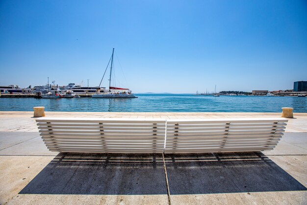 Empty bench in the port