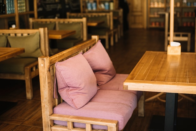 An empty bench in the restaurant