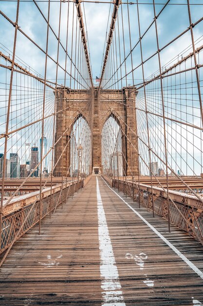 Empty Brooklyn Bridge in Lower Manhattan, New York