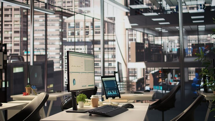 Free Photo empty business workplace equipped with modern tech tools to serve an enterprise