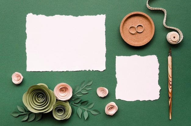 Empty cards with floral paper ornaments