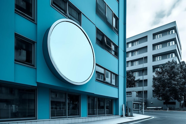 Free photo empty circular sign board attached on the building