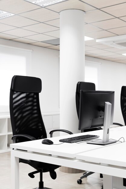 Empty conference room with black office chairs