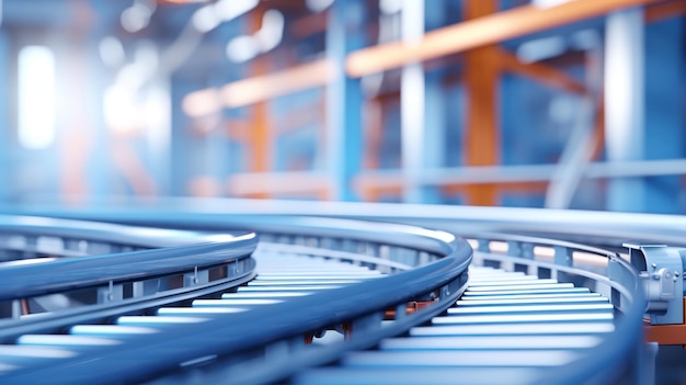 Free photo empty conveyor belts set against a hazy factory backdrop