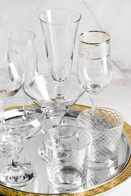 Empty crystal glasses set