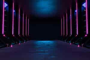 Free photo empty dark room, modern futuristic sci fi background. 3d illustration