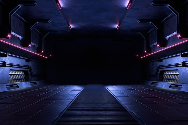Пустая темная комната, современный футуристический фон научной фантастики. 3D иллюстрации