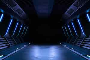 Free photo empty dark room, modern futuristic sci fi background. 3d illustration