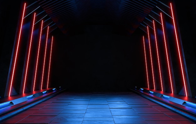 Empty dark room, Modern Futuristic Sci Fi Background. 3D illustration