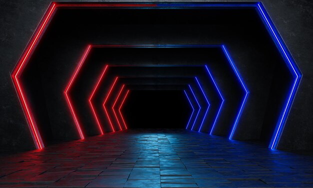 Пустая темная комната, современный футуристический научно-фантастический фон. 3D иллюстрация