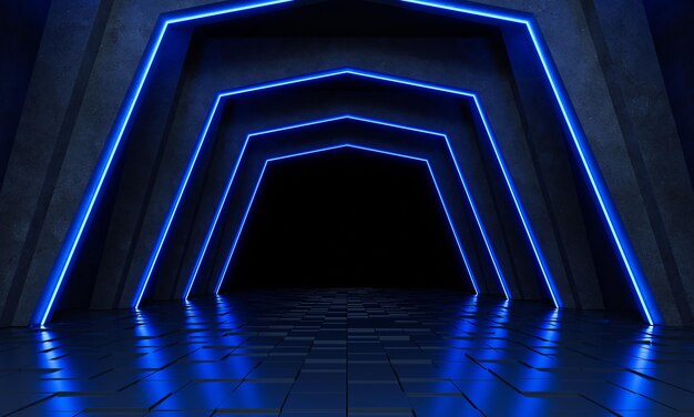 Empty dark room, Modern Futuristic Sci Fi Background. 3D illustration