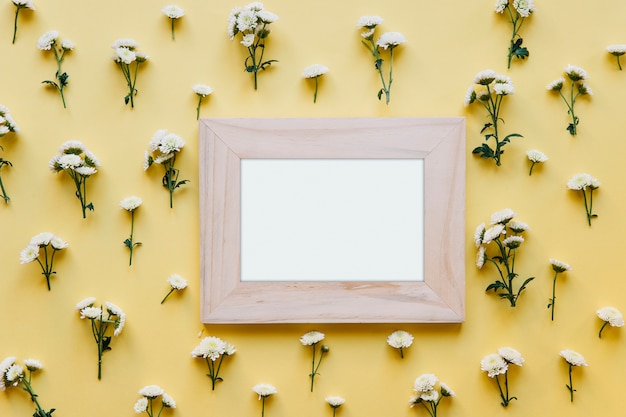Empty frame and white flowers