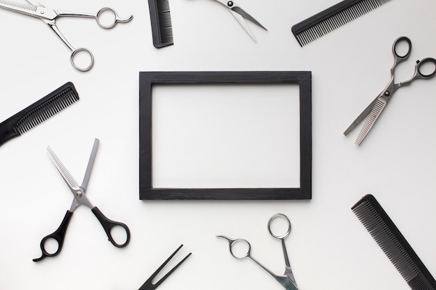 Empty frame with hair tools