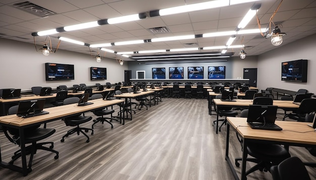 Бесплатное фото Пустой лекционный зал с современным проекционным оборудованием, созданным искусственным интеллектом