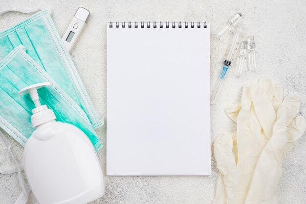 Empty notepad on medical desk assortment